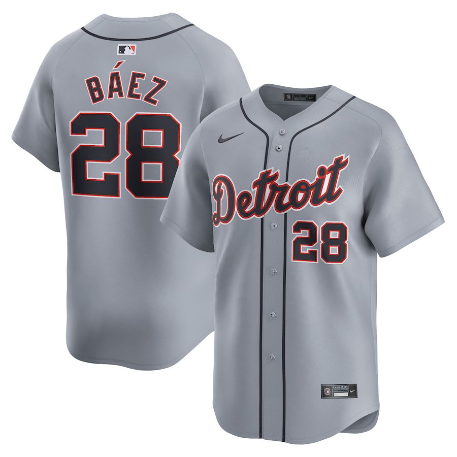 Men Detroit Tigers #28 Javier Baez Nike Gray Road Limited Player MLB Jersey->detroit tigers->MLB Jersey